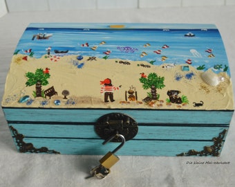 Treasure chest small treasure chest hand-painted turquoise with lock and key customizable