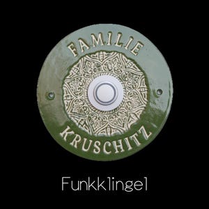 Funkklingel Namensschild wetter- & frostfest - Handgefertigtes Keramik-Namensschild,kabellos - Integrierte Funkklingel