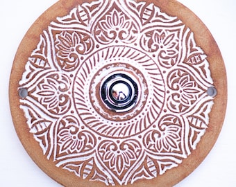 Klingelplatte aus Keramik Mandala F (16 cm)