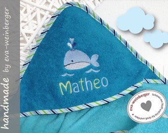 whale hooded baby towel