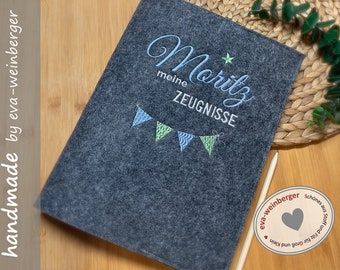 Zeugnismappe Filz personalisiert mit Namen, Schulkind, Geschenk zur Einschulung, Schulanfang, Dokumentenmappe