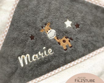 Kapuzenhandtuch mit Name Giraffe Babygeschenk Badetuch Handtuch Babybadetuch personalisiert bestickt Kapuzenhandtuch Geschenk Junge Mädchen