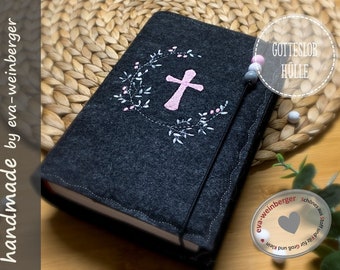 Gotteslobhülle mit Namen Geschenk Kommuion Kreuz Blumenkranz