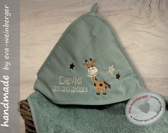 Kapuzenhandtuch mit Giraffe oder Motiv Namen Badetuch Baby Handtuch Babybadetuch personalisiert bestickt Kapuzenhandtuch Mädchen Junge