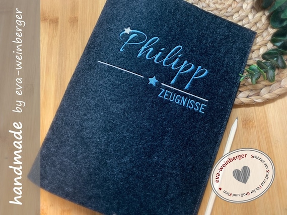Zeugnismappe Filz mit Name personalisiert Geschenk Schule Einschulung Schulanfang Zeugnisordner für Zeugnisse Junge Mädchen