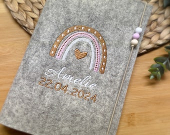 U-Heft Hülle U Heft Hülle Regenbogen Filz Name personalisierbar Geschenk Baby Taufe Geburt