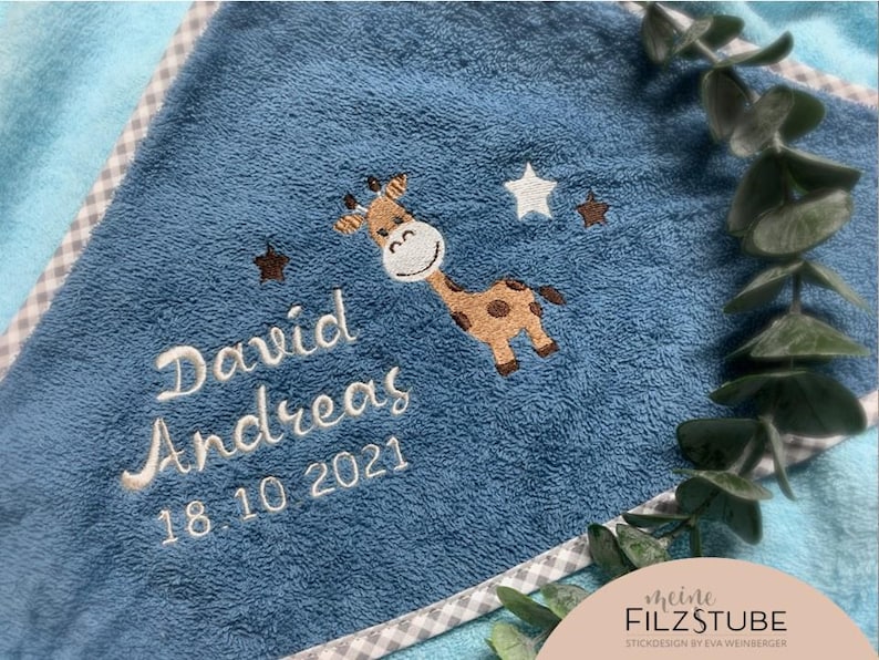 Kapuzenhandtuch mit Name Giraffe Babygeschenk Badetuch Handtuch Babybadetuch personalisiert bestickt Kapuzenhandtuch Geschenk Junge Mädchen Bild 11