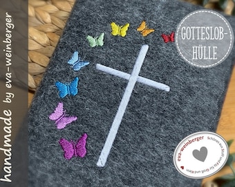 Hymnal cover rainbow cover for hymnal Hymnal cover Hymnal cover cover felt name cross butterflies rainbow colors