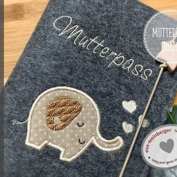 Mutterpasshülle Filz Elefant Hülle für Mutterpass oder Mutterkindpasshülle