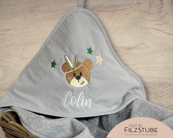Kapuzenbadetuch mit Name personalisiert Babygeschenk Badetuch Bär Baby Handtuch Babybadetuch bestickt Kapuzenhandtuch Mädchen Junge
