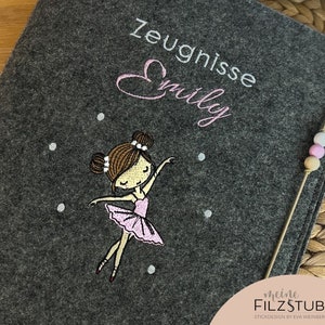 Zeugnismappe Filz mit Ballerina persoanlisiert mit Name Geschenk zur Einschulung Schulanfang Zeugnisordner  Mädchen