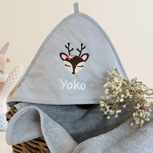 Babygeschenk Kapuzenhandtuch mit Namen Badetuch Reh  Baby Handtuch Babybadetuch personalisiert bestickt Kapuzenhandtuch Mädchen Junge
