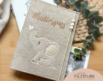 Mutterpasshülle Filz Untersuchungshefthülle Organizer beige Elefant für deutschen Mutterpass Geschenk Schwangerschaft Geschenk Freundin