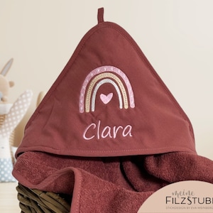 Kapuzenhandtuch Babygeschenk mit Regenbogen Namen Badetuch Baby Handtuch Babybadetuch personalisiert bestickt Kapuzenhandtuch Mädchen Junge