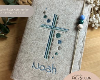 Gotteslobhülle mit Name Kreuz personalisiert aus Filz Kommuniongeschenk Mädchen Junge Gotteslobeinband  Gesangbuchhülle Filz Firmung