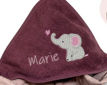 Kapuzenhandtuch Elefant mit Namen Badetuch Baby Handtuch Babybadetuch personalisiert bestickt Kapuzenhandtuch Mädchen Junge