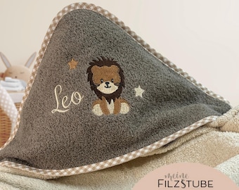 Babygeschenk Kapuzenhandtuch mit Namen Löwe Kapuzenbadetuch  Baby Handtuch Babybadetuch personalisiert Kapuzenhandtuch Mädchen Junge