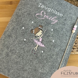 Zeugnismappe inkl. Sichtbuch A4 Ballerina Filz mit Name personalisierbar Geschenk Schule Einschulung Schulanfang Dokumentenmappe Mädchen
