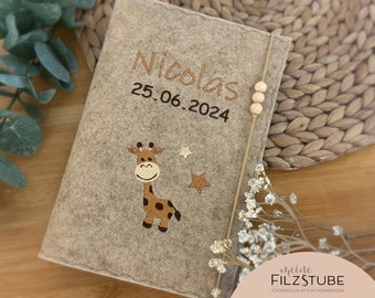 U-Heft Hülle Filz Giraffe mit Name personalisierbar Geschenk Baby Geburt Taufe U Hefthülle U Hefthülle Untersuchungshefthülle Junge Mädchen