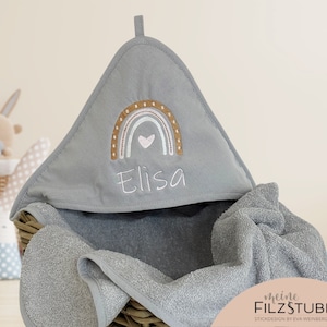 Kapuzenhandtuch Babygeschenk mit Regenbogen Namen Badetuch Baby Handtuch Babybadetuch personalisiert bestickt Kapuzenhandtuch Mädchen Junge