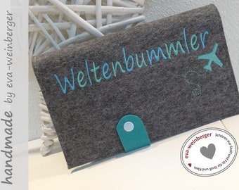 Travelorganizer Reisemappe Organizer Filz für Reiseunterlagen Dokumente  Flugzeug "Weltenbummler" mit Namen Reisepasshülle personalisierbar