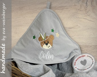Kapuzenhandtuch mit Bär oder Motiv Namen Badetuch Baby Handtuch Babybadetuch personalisiert bestickt Kapuzenhandtuch Mädchen Junge