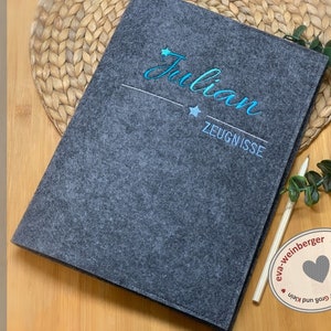 Zeugnismappe Filz mit Name personalisiert Geschenk Schule Einschulung Schulanfang Zeugnisordner für Zeugnisse Junge Mädchen