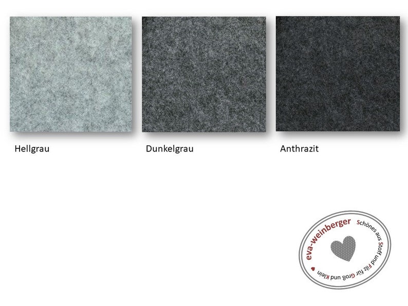 May include: Three fabric swatches in different shades of gray: light gray, dark gray, and anthracite.