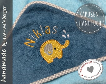 Hooded towel baby elfant gift baptism birth new born babyparty babyshower cotton personalized
