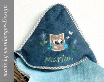 Hooded towel with name and owl gift for baptism birth baby party birthday baby shower baby towel