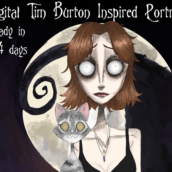 Digital Tim Burton Style Custom Portraits, nightmare portrait, Mother’s Day, Mother’s Day gift