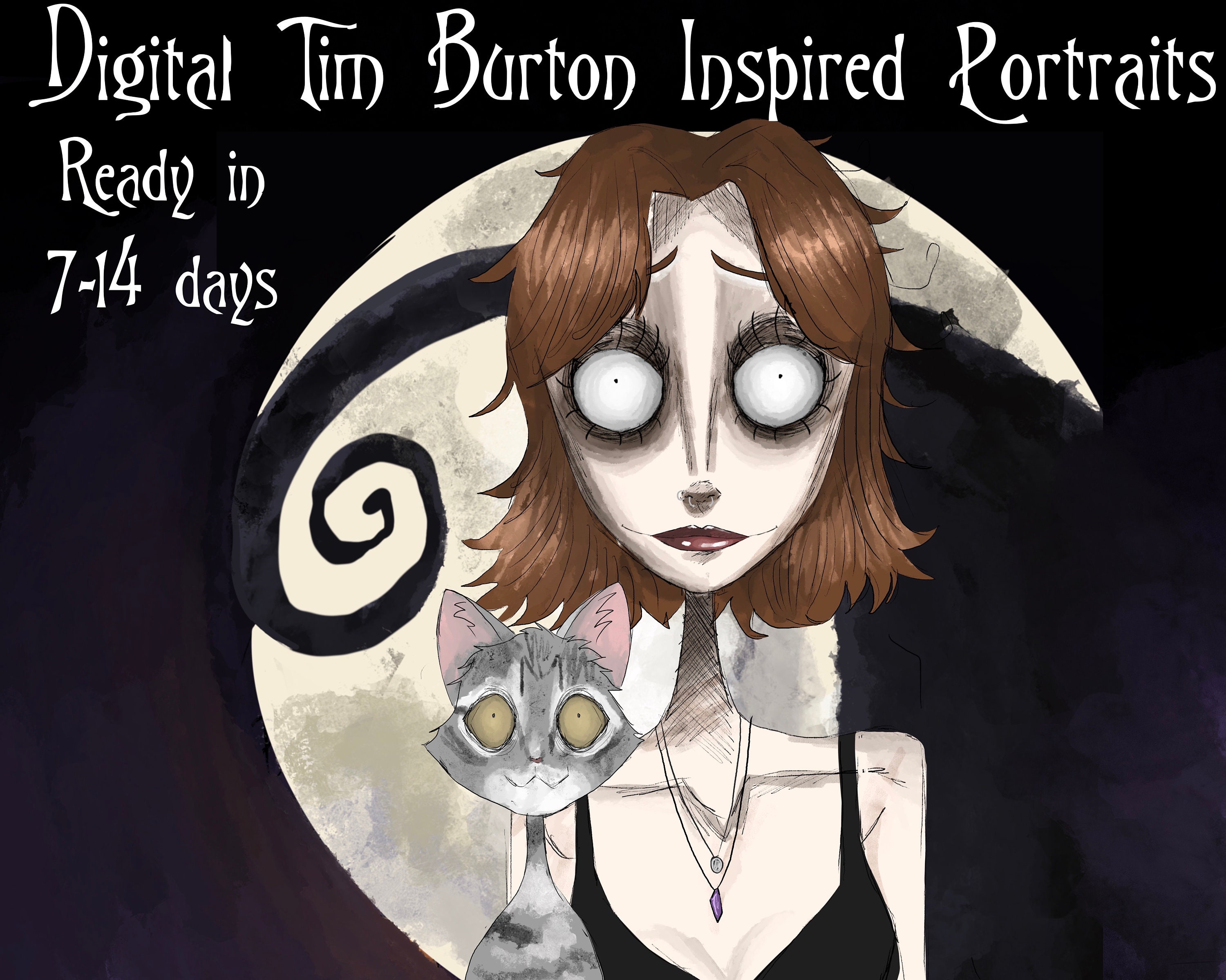 Digital Tim Burton Style Custom Portraits Nightmare Portrait  
