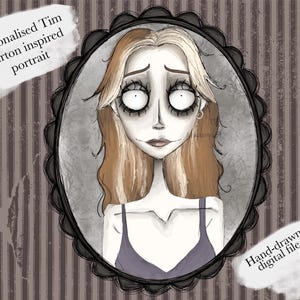 Digital Tim Burton Style Custom Portraits, nightmare portrait, Halloween, spooky season, pumpkin, Christmas gift, spooky Christmas present