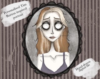 Digital Tim Burton Style Custom Portraits, nightmare portrait, Halloween, spooky season, pumpkin, Christmas gift, spooky Christmas present