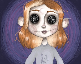 Ritratti ispirati a Coraline, ritratti in stile Tim Burton, Halloween, ritratti di famiglia, ritratti di animali domestici, personalizzati