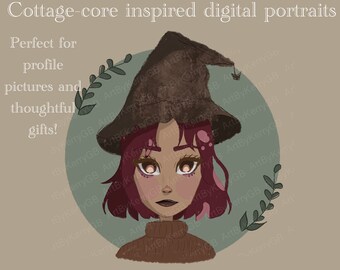Digital Custom cottagecore inspired portrait, twitch profile, twitch emotes, cottagecore art, personalzied gift