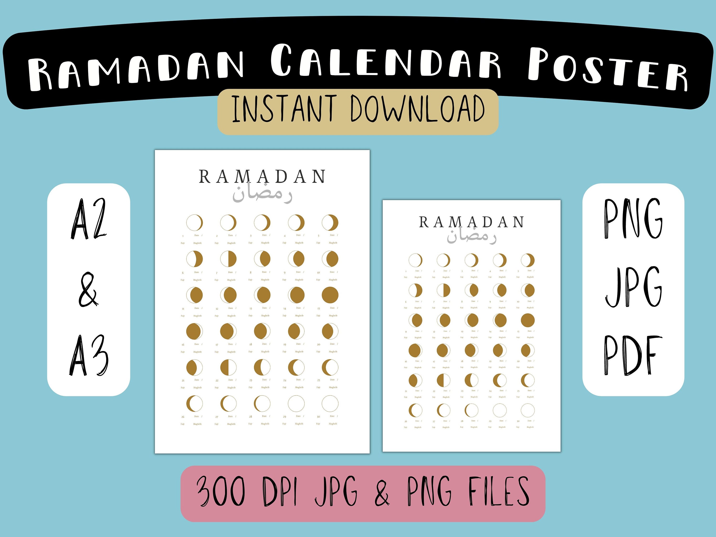Printable Ramadan 2023 Calendar Islamic Wall Poster A2 / A3 - Etsy Israel