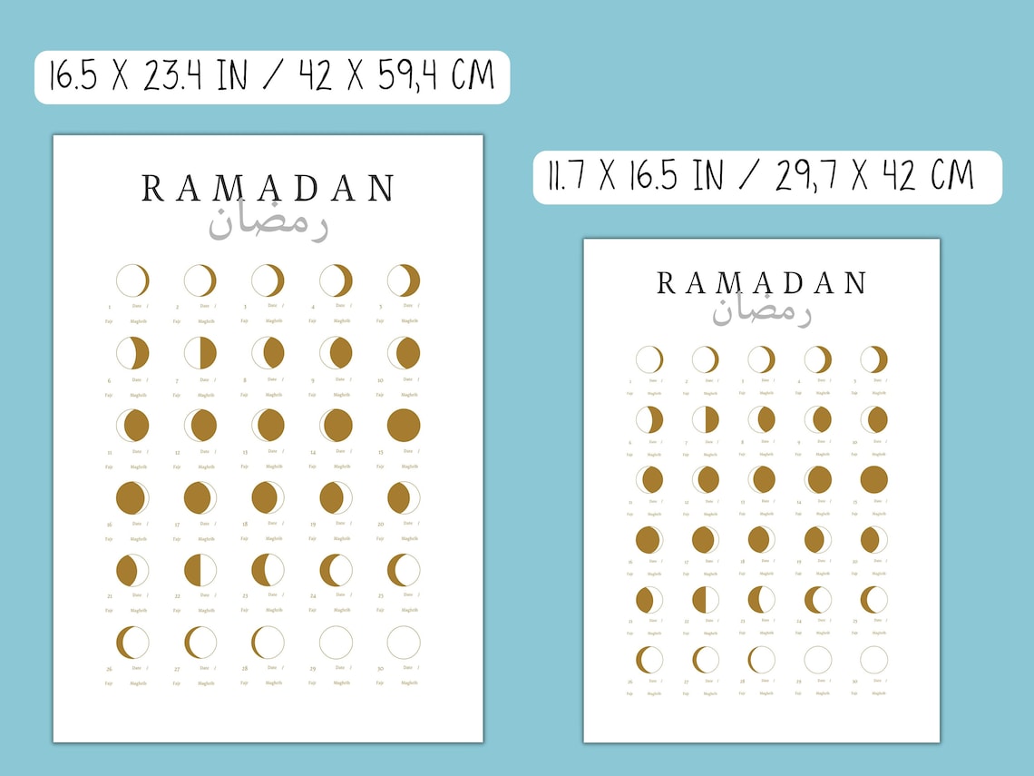 Printable Ramadan 2024 Calendar Islamic Wall Poster A2 / A3 JPG PNG PDF