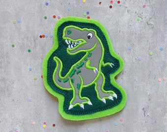 reflektierender Klett Patch T- Rex Dino Dinosaurier Schulranzen Reflektor Einschulung Schultüte Klettbild Ranzen