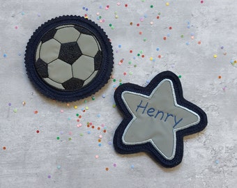 2er Set Klett- Patches reflektierend Fußball und Stern personalisierbar