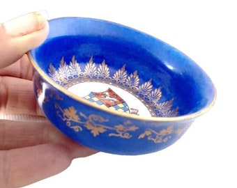 Offering/Anointing dish, Blue/Gold decorated ceramic  dipping bowl, incense, candle, altar bowl, home decor, kitchen decor, offering bowl