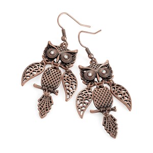 Owl Earrings, bronze gold earrings, drop owl, High Priestess, Dangle Earrings, pagan, high priestess, witch earrings, wiccan, boho, pagan