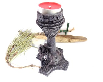 Suporte para velas de chá de gárgula, torre com gárgula sentada, luz T, gótico, wiccan
