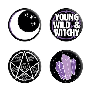 Lovely Witch badge, badges, witch button badges, 4 designs, button badges, handmade item, jacket, hats, caps, bags, wiccan badges, witch