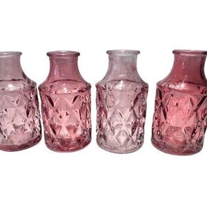 Set of 4 Pink hand blown Glass bottles, apothecary, witch bottles, witchcraft, wiccan, glass,spell bottle, decorated