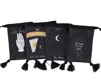 Black Fortune Teller Tarot Design Bunting, ritual bunting, garden decor, home decor. Altar decor