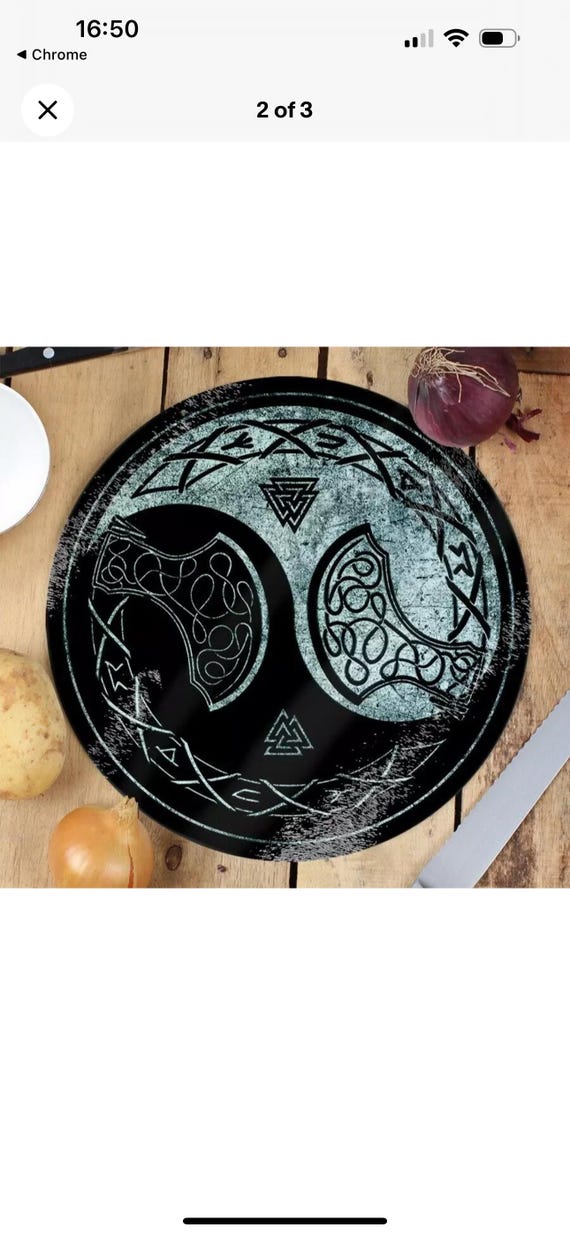 Glass board - Viking Ying/Yang Circular Glass Chopping Board, witches kitchen, home decor, chopping board, glass chopping board, pagan