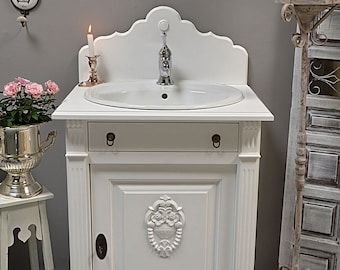 Lavabo Français style champêtre blanc Lavabo avec meuble vasque et accessoire Mobilier de salle de bain nostalgie