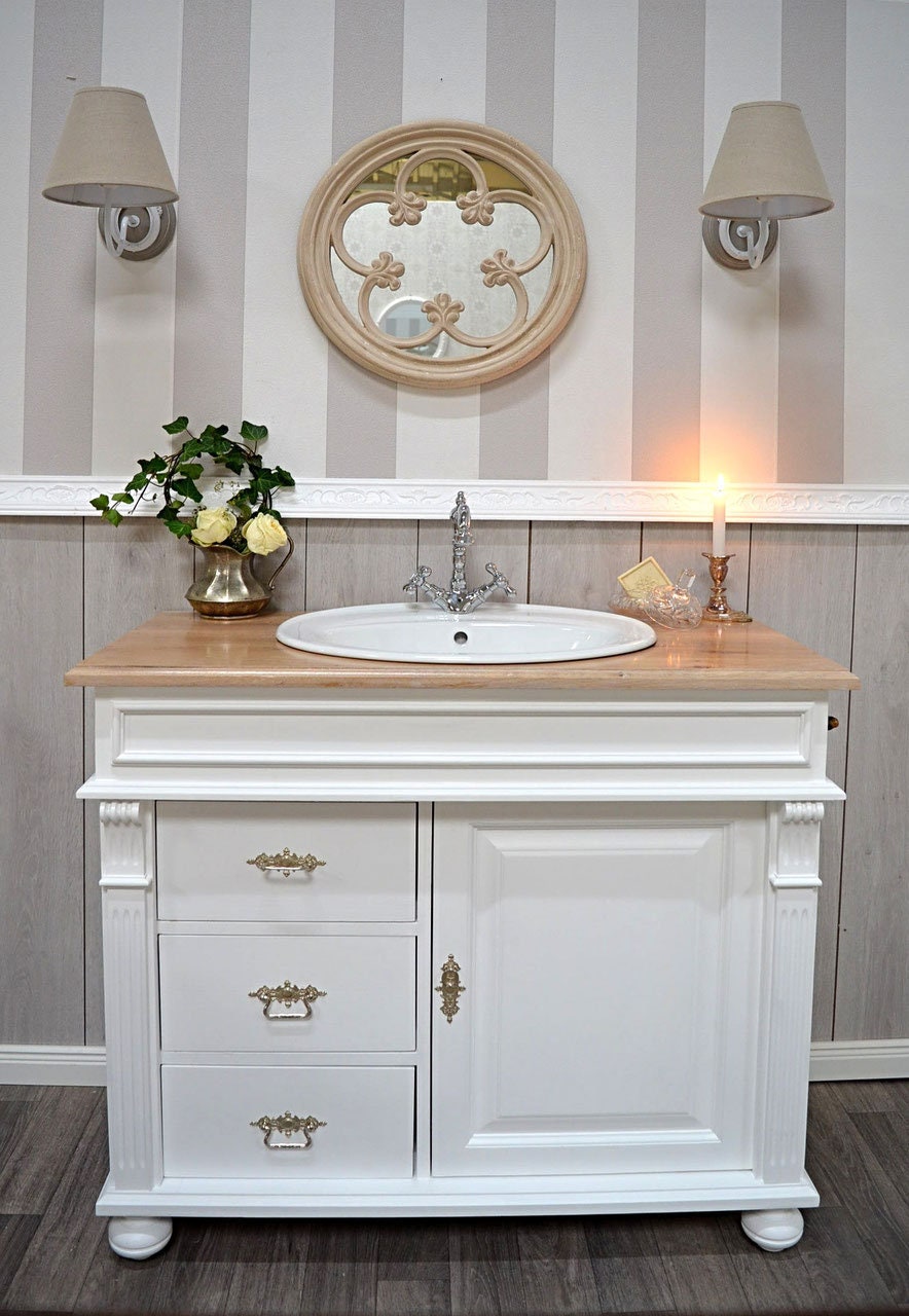 Mueble baño vintage cottage blanco y cambrian lavabo ceramico 82x47 Sin  Espejo