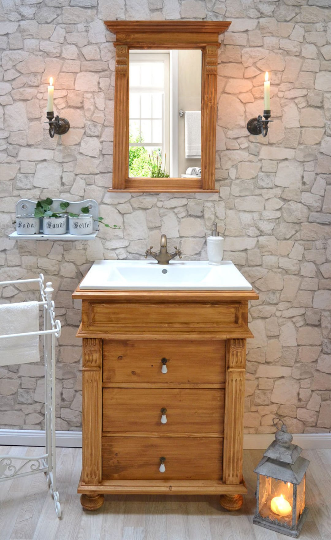 Mueble baño vintage cottage blanco y cambrian lavabo ceramico 82x47 Sin  Espejo